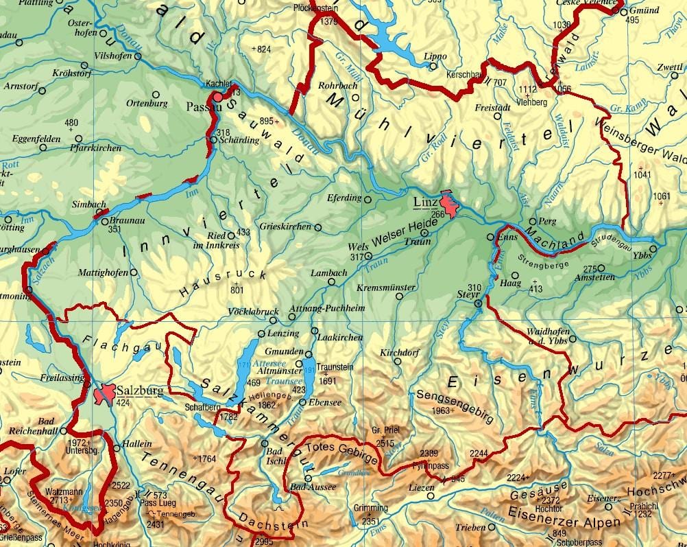 kart over øvre østerrike