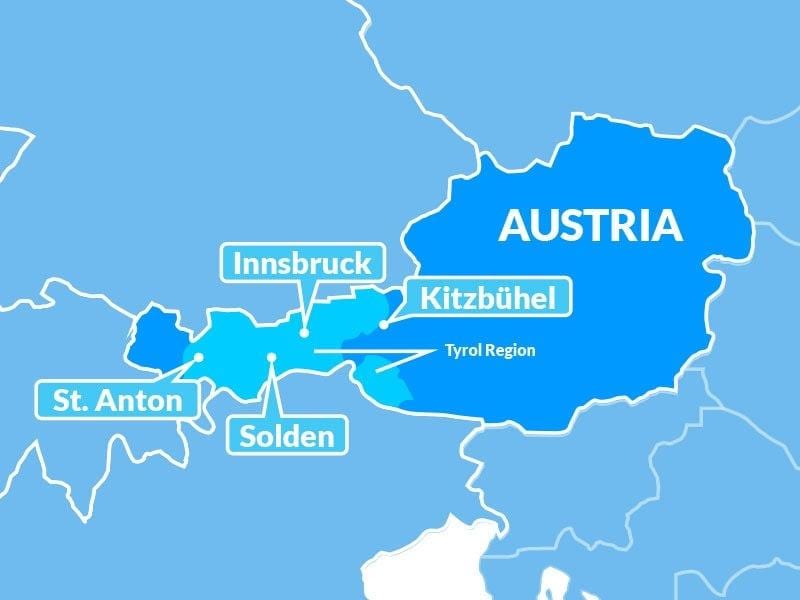 kart av kartet av tyrol regionen østerrike