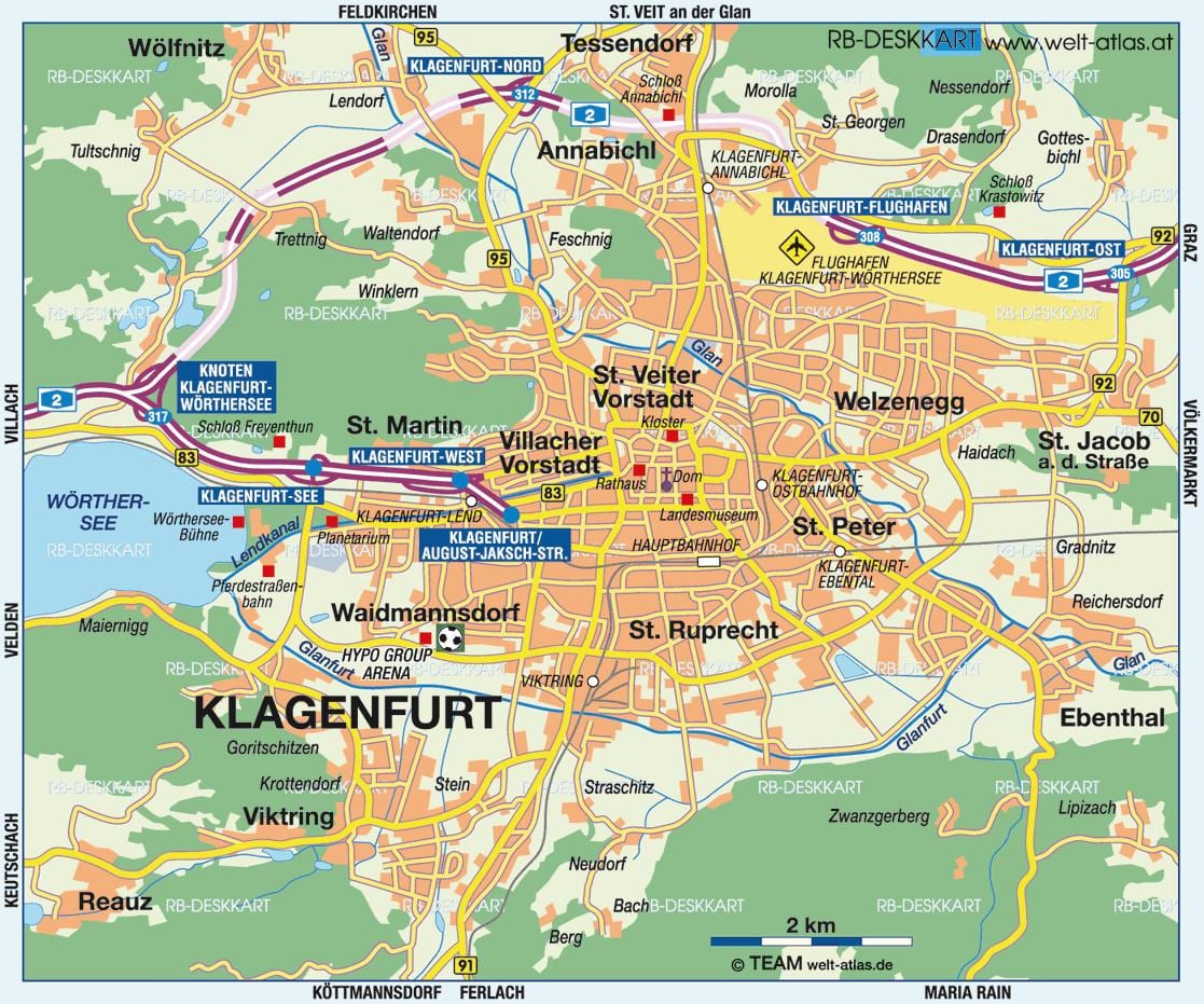 kart av klagenfurt, østerrike
