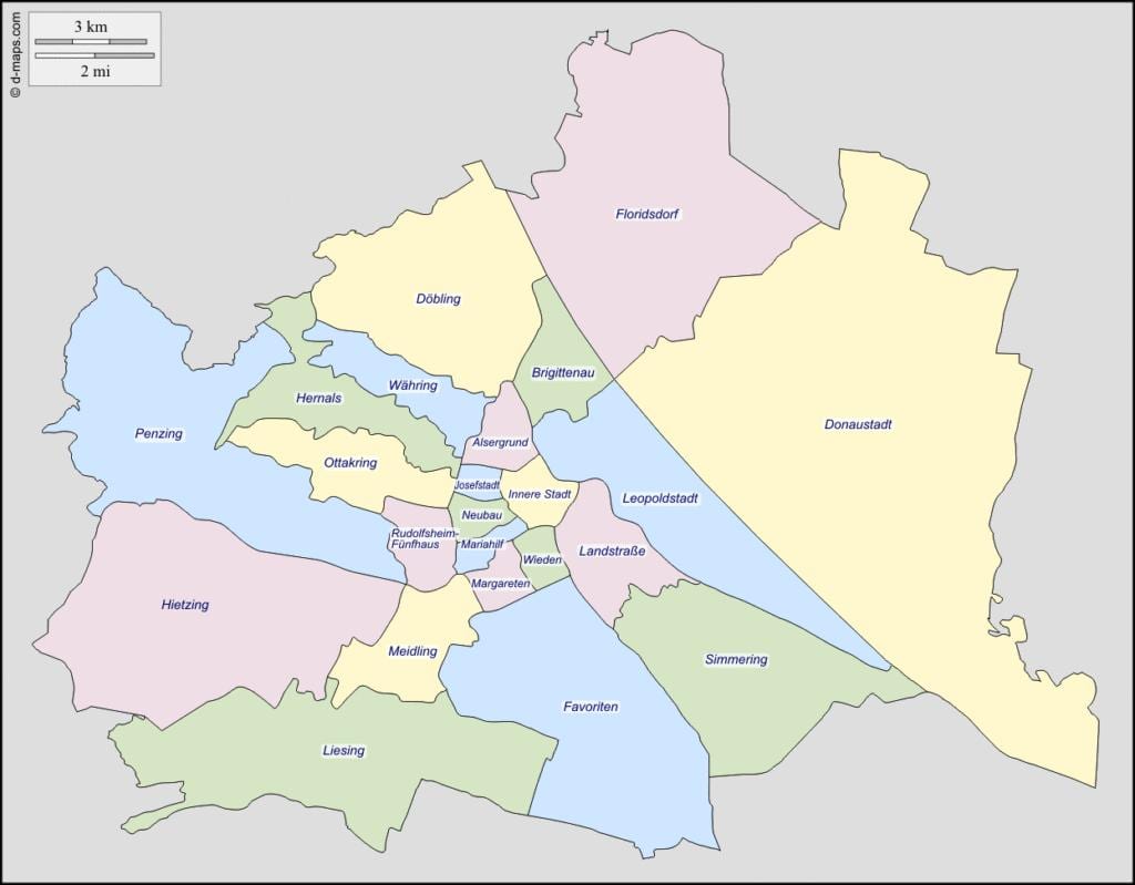 kart av wien, østerrike-distriktet