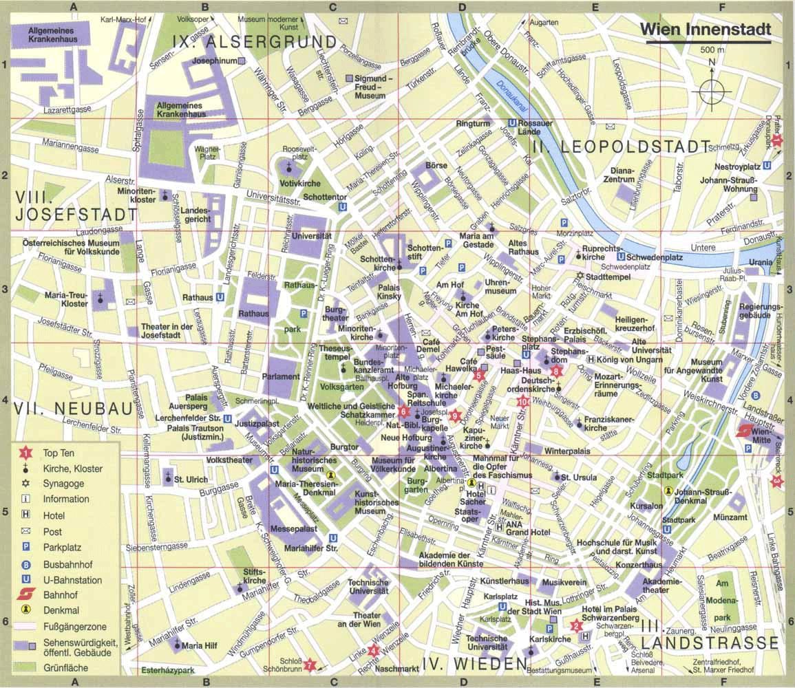 kart av wien, østerrike turistattraksjoner