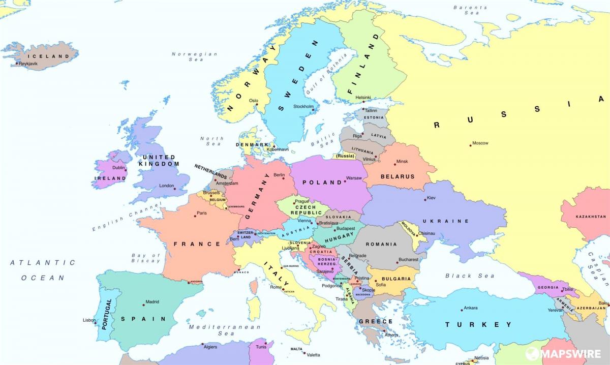 kart over europa som viser østerrike