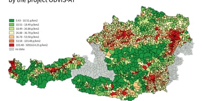Østerrike befolkningstetthet kart