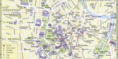 Kart av wien, østerrike turistattraksjoner